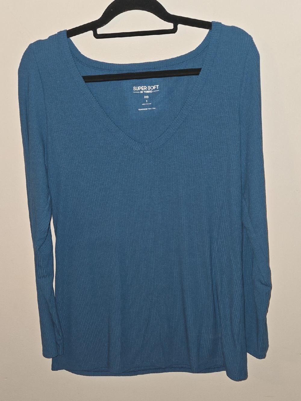 torrid Blue Ribbed V-Neck Long Sleeve Top
